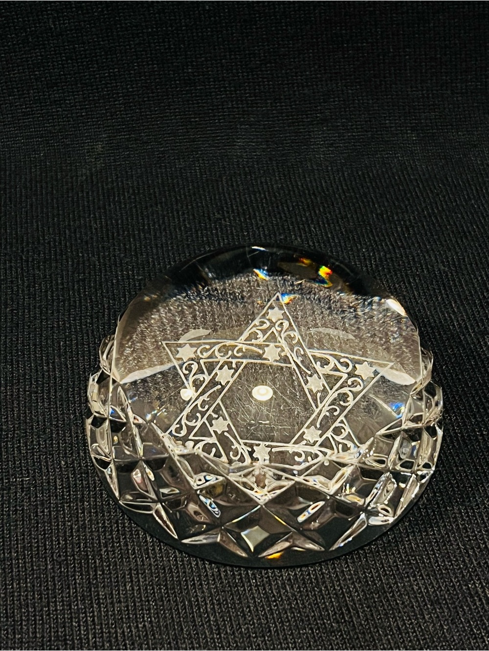 Vintage Star of David Cut Crystal Paperweight